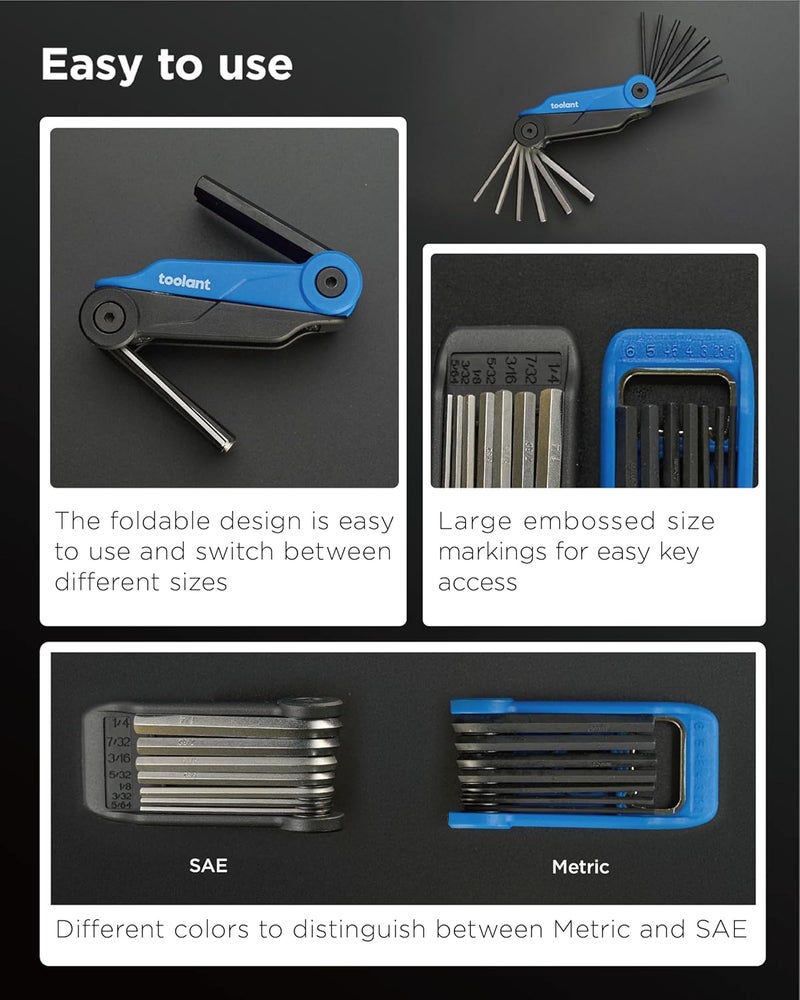Kraftek toolant 14PCS Folding Allen Wrenches Sets(Metric and SAE), Metric Allen Key Set 2mm- 6mm, SAE Hex Key Set 5/64”- 1/4", Folding Hex Keys for Home Repair and Bikes(EDC),gift for men - Image 4